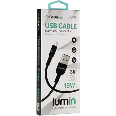 USB Cable Gelius Pro Lumin Lamp GP-UC100 Micro USB Black (3A) 31340 фото