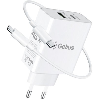Мережевий зарядний пристрій Gelius X-Duo PRO 45W GP-HC053 + кабель Type-C/Type-C White 31507 фото