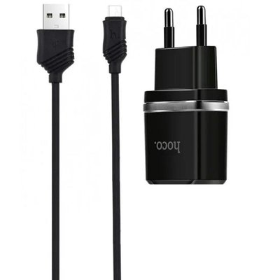 СЗУ 2USB Hoco C77A Black + USB Cable MicroUSB (2.4A) 31501 фото