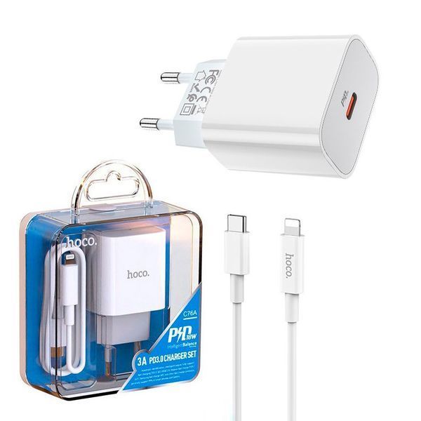 СЗУ 1Type-C Hoco C76A PD 20W White + Cable Type-C to Lightning 31435 фото