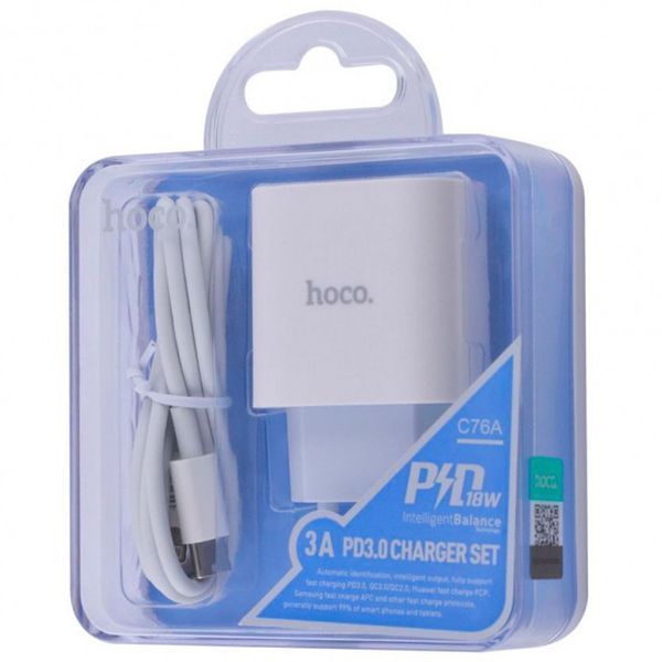 СЗУ 1Type-C Hoco C76A PD 20W White + Cable Type-C to Lightning 31435 фото
