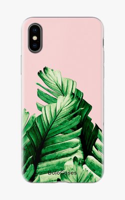 Чехол для iPhone Зеленые листья на розовом фоне 26512 фото