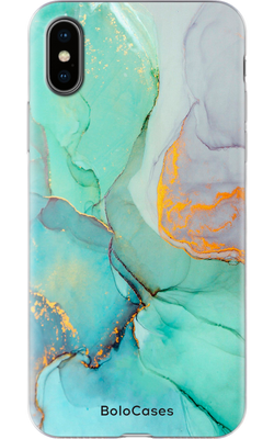 Чехол для iPhone Мрамор фиолетово-голубой с золотом 29231 фото