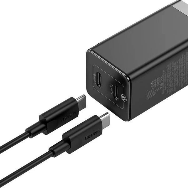 СЗУ 2Type-C Baseus GaN2 Quick Charger 45W + Type-C to Type-C Cable (CCGAN-M01) Black 31494 фото