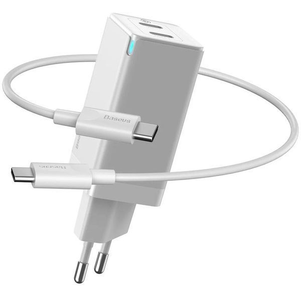 СЗУ 1USB + Type-C Baseus GaN2 Quick Charger 45W +Type-C to Type-C Cable (CCGAN-Q02) White 31492 фото