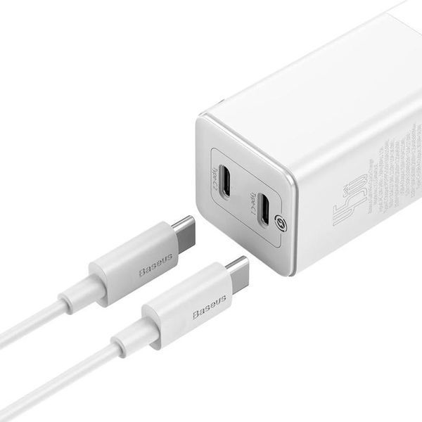СЗУ 1USB + Type-C Baseus GaN2 Quick Charger 45W +Type-C to Type-C Cable (CCGAN-Q02) White 31492 фото