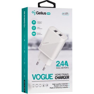 СЗУ Gelius Pro Vogue GP-HC011 2USB 2.4A + Cable MicroUSB White (12 мес) 31453 фото