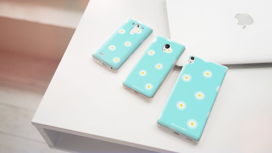 Чохол для iPhone Багато ромашок на бірюзовому фоні 30206 фото