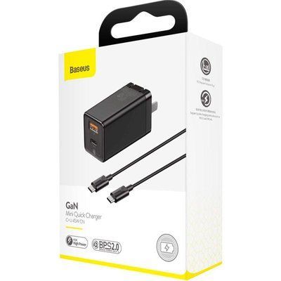 СЗУ 1USB + Type-C Baseus GaN2 Quick Charger 45W Type-C to Type-C Cable (CCGAN-Q01) Black 31491 фото