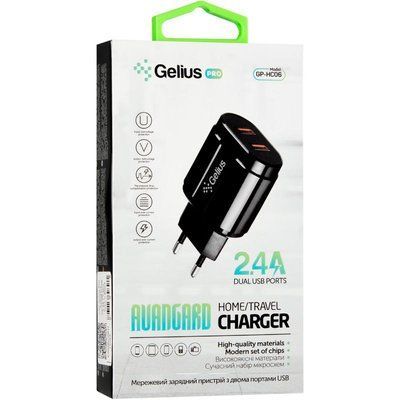 СЗУ Gelius Pro Avangard GP-HC06 2USB 2.4A + Cable MicroUSB Black (12 міс) 31459 фото