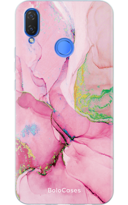 Чехол для Huawei Мрамор розовый с зелеными разводами 22306 фото