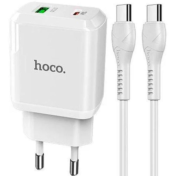 СЗУ 1USB + Type-C Hoco N5 PD20W+QC3.0 White + Cable Type-C to Lightning 31456 фото