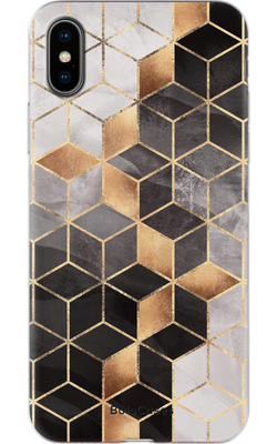 Чехол для iPhone Графика серо-черные кубы с золотом 29033 фото