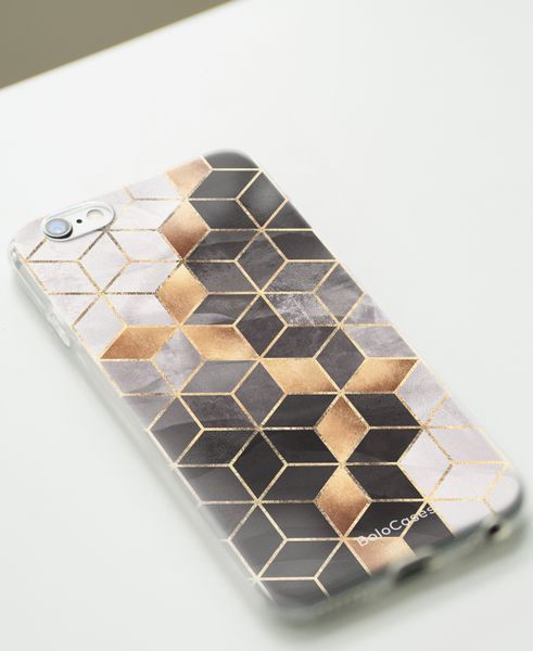 Чехол для iPhone Графика серо-черные кубы с золотом 29033 фото