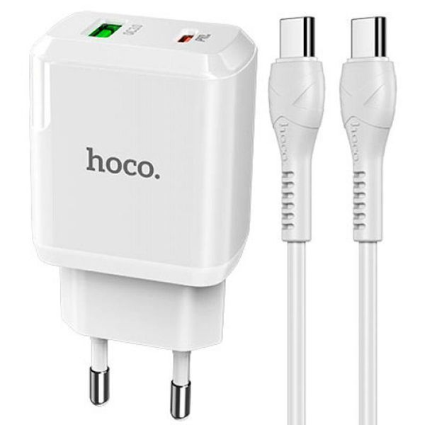 СЗУ 1USB + Type-C Hoco N5 PD20W+QC3.0 White + Cable Type-C to Type-C 31466 фото