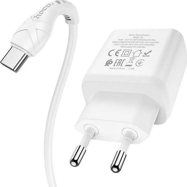 СЗУ 1USB + Type-C Hoco N5 PD20W+QC3.0 White + Cable Type-C to Lightning 31465 фото