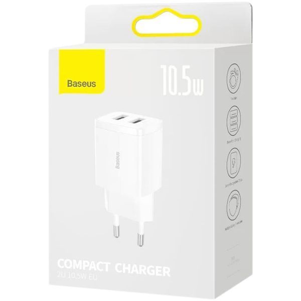 СЗУ Baseus Compact Charger 10.5W 2USB (CCXJ010201) White 31495 фото