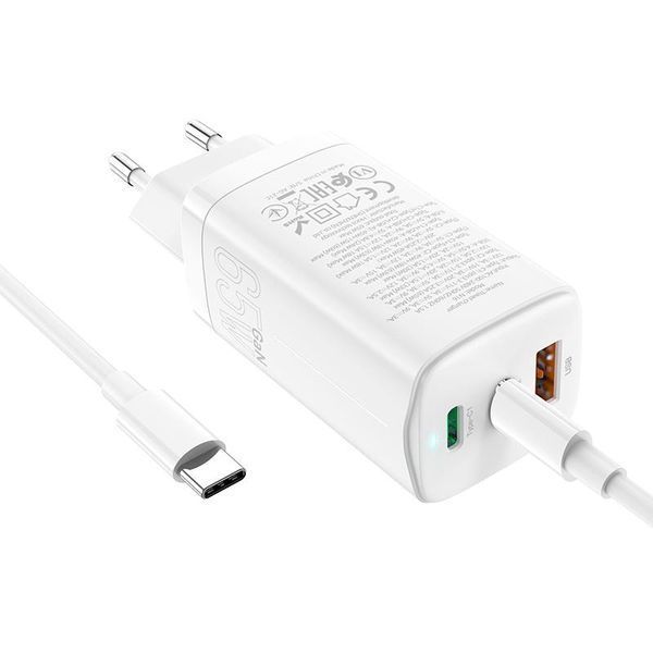 СЗУ 1USB + 2Type-C Hoco N16 65W White + Cable Type-C to Type-C 31463 фото