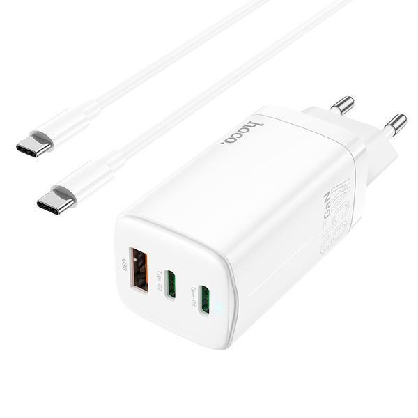 СЗУ 1USB + 2Type-C Hoco N16 65W White + Cable Type-C to Type-C 31463 фото