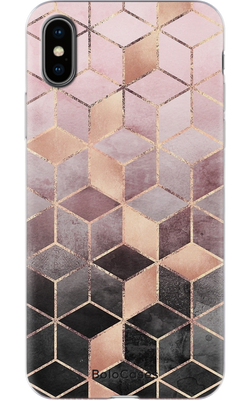 Чохол для iPhone Графіка рожево-чорні куби із золотом 30176 фото