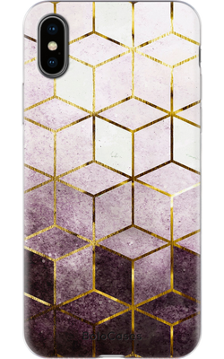 Чехол для iPhone Графика лилово-белые кубы с золотом 30216 фото