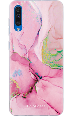 Чехол для Samsung Мрамор розовый с зелеными разводами 21816 фото