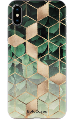 Чехол для iPhone Графика зеленых кубов с золотом 30177 фото