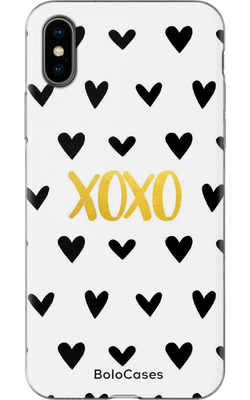 Чехол для iPhone Черные сердечки с золотой надписью 32138 фото