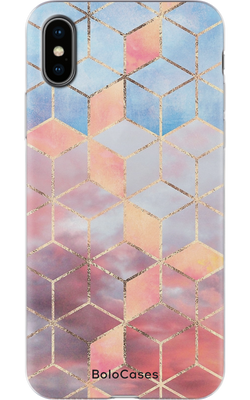 Чохол для iPhone Графіка рожево-голубі куби із золотом 30178 фото