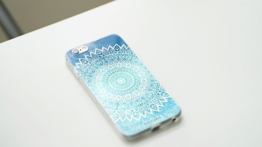 Чехол для iPhone Белая мандала на голубом фоне 2  26931 фото