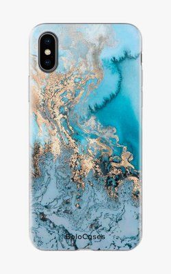 Чохол для iPhone Мармур біло-голубі розводи з золотом 26670 фото