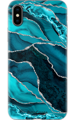 Чехол для iPhone Мрамор синий с серебряными трещинами 32357 фото