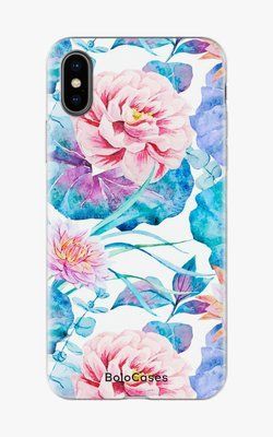 Чехол для iPhone Акварельные цветы с синими листьями 25799 фото