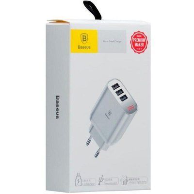 СЗУ 3USB Baseus Mirror Lake Intelligent Digital Display (CCALL-BH02) (3.4A) White 31486 фото
