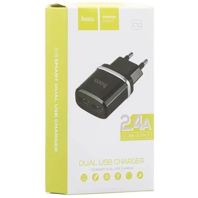 СЗУ 2USB Hoco C12 Black + USB Cable Type-C (2.4A) 31509 фото