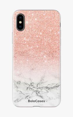 Чехол для iPhone Мрамор розово-белый с блестками 26678 фото