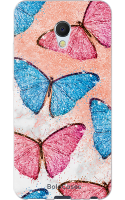 Чехол для Meizu с дизайном волшебные бабочки и мрамор 30773 фото