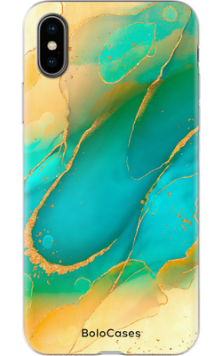 Чехол для iPhone Мрамор желто-бирюзовый 32346 фото