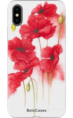Чехол для iPhone Красные маки на белом фоне. 29766 фото