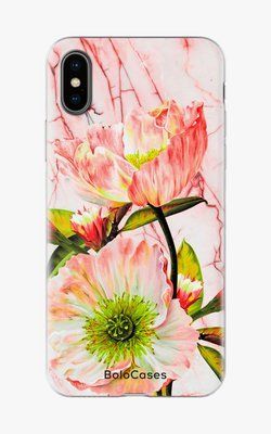 Чехол для iPhone Большие цветы на фоне мрамора 25811 фото