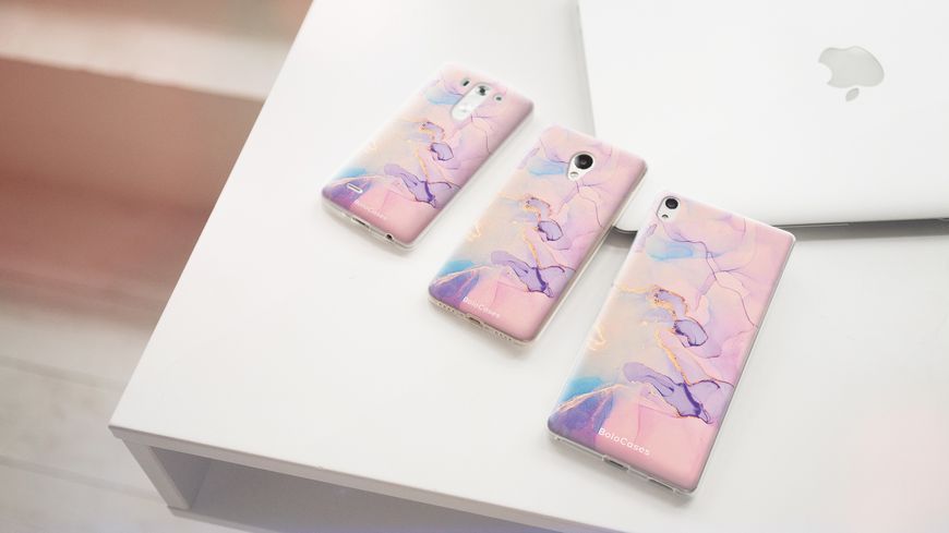 Чохол для iPhone Мармур рожево-фіолетовий з золотим напиленням 2 32319 фото