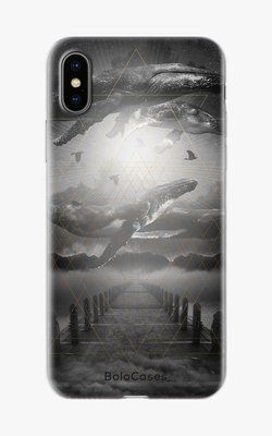 Чехол для iPhone Черно-белые киты в пространстве 26322 фото