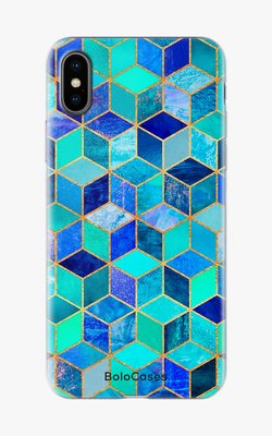 Чехол для iPhone Графика сине-бирюзовые кубы 26870 фото