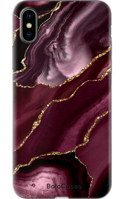 Чехол для iPhone Мраморный бордовый марсала с золотом 30959 фото