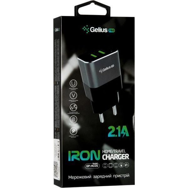 СЗУ Gelius Pro Iron GP-HC05 2USB 2.1A BlackGrey (12 мес) 31473 фото