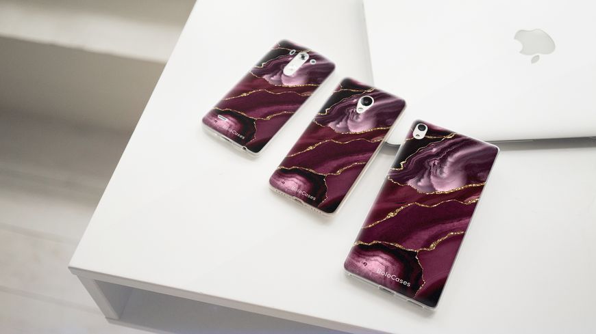 Чохол для iPhone Мармур бордовий марсала з золотом 30959 фото