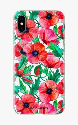 Чехол для iPhone Красные маки с листьями 25822 фото