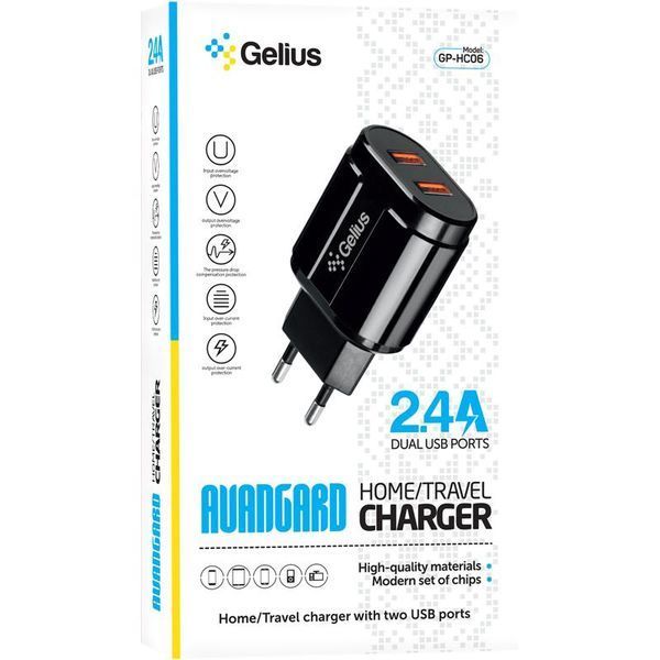 Мережевий зарядний пристрій Gelius Pro Avangard GP-HC06 2USB 2.4A + кабель Type-C Black 31517 фото