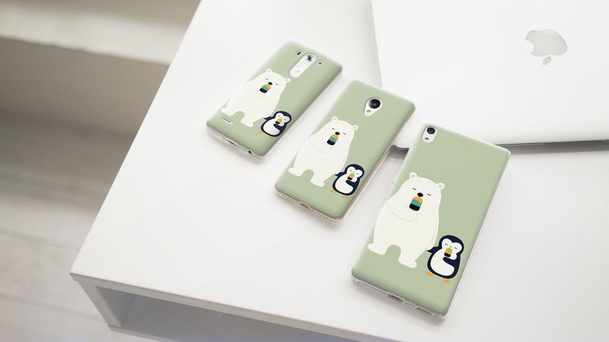 Чехол для Meizu с дизайном животные Мишка и Пингвинчик с мороженным 29719 фото