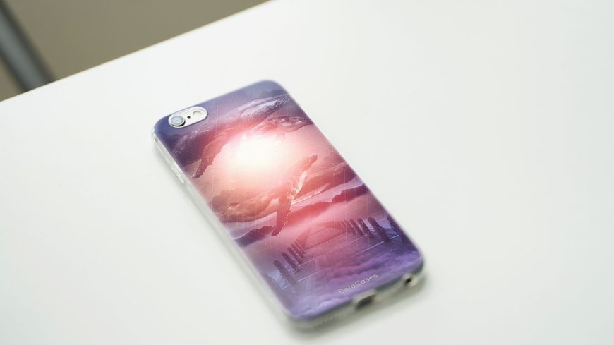 Чехол для iPhone Киты с алым солнцем 26326 фото